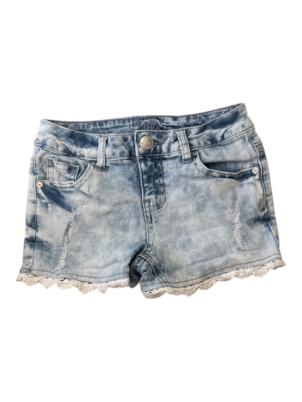 Girls Justice Stretch Denim Jean Shorts with Lace Trim 8